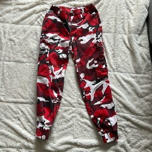 Red, Black and White cargo pants, Size small